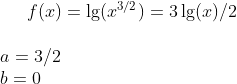 f(x)=\lg(x^{3/2}) = 3\lg(x)/2\\ \\ a=3/2\\ b=0