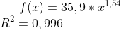 f(x)=35,9*x^{1,54}\\ R^2=0,996