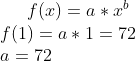 f(x)=a*x^b\\ f(1)=a*1=72\\ a=72