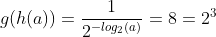 g(h(a))=frac{1}{2^{-log_2(a)}}=8=2^3