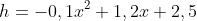h=-0,1x^{2}+1,2x+2,5