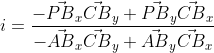 i=\frac{-\vec{PB}_x\vec{CB}_y+\vec{PB}_y\vec{CB}_x}{-\vec{AB}_x\vec{CB}_y +\vec{AB}_y\vec{CB}_x}