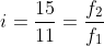 i=frac{15}{11}=frac{f_2}{f_1}