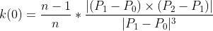 k(0)=\frac{n-1}{n}*\frac{|(P_1-P_0)\times(P_2-P_1)|}{|P_1-P_0|^3}