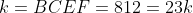 k=BCEF=812=23k = \frac{BC}{EF} = \frac{8}{12} = \frac{2}{3}