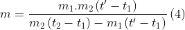m=\frac{{{m}_{1}}.{{m}_{2}}\left( {{t}^{\prime }}-{{t}_{1}} \right)}{{{m}_{2}}\left( {{t}_{2}}-{{t}_{1}} \right)-{{m}_{1}}\left( {{t}^{\prime }}-{{t}_{1}} \right)}\left( 4 \right)