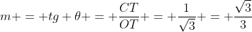 m = tg 	heta = frac{CT}{OT} = frac{1}{sqrt{3}} = frac{sqrt{3}}{3}