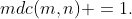mdc(m,n) =1.