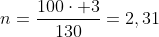 n=frac{100cdot 3}{130}=2,31;mols