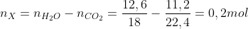 n_{X} = n_{H_{2}O} - n_{CO_{2}} = \frac{12,6}{18} - \frac{11,2}{22,4} = 0,2mol