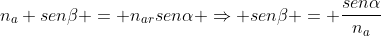 n_{a} seneta = n_{ar}senalpha Rightarrow seneta = frac{senalpha}{n_{a}}