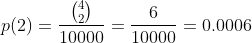 p(2)=\frac{\binom{4}{2}}{10000}=\frac{6}{10000}=0.0006