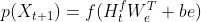 p(X_{t+1}) = f(H_{t}^{f}W_{e}^{T} + be)