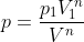 p=\frac{p_{1}V_{1}^{n}}{V^{n}}
