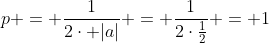 p = frac{1}{2cdot |a|} = frac{1}{2cdotfrac{1}{2}} = 1