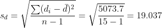Sd = 1 Σ(d, - d)2 5073.7 η -1 =V 15 -1= 19.03