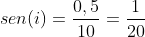 sen(i)=frac{0,5}{10}=frac{1}{20}