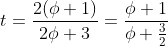 t=\frac{2(\phi +1)}{2\phi+3}=\frac{\phi +1}{\phi +\frac{3}{2}}
