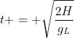 t = sqrt{frac{2H}{g_L}}