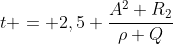 t = 2,5 frac{A^{2} R_{2}}{ho Q}