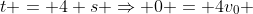 t = 4 s Rightarrow 0 = 4v_0 + 8a