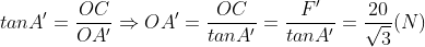 tan A' = \frac{OC}{OA'} \Rightarrow OA' = \frac{OC}{tanA'}=\frac{F'}{tanA'}=\frac{20}{\sqrt{3}}(N)