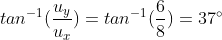 tan^{-1}(\dfrac{u_y}{u_x})=tan^{-1}(\dfrac{6}{8})=37^{\circ}