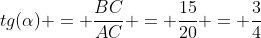 tg(alpha) = frac{BC}{AC} = frac{15}{20} = frac{3}{4}