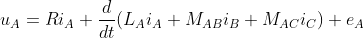 \fn_phv u_{A}=Ri_{A}+\frac{d}{dt}(L_{A}i_{A}+M_{AB}i_{B}+M_{AC}i_{C})+e_{A}