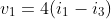 v_{1}=4(i_{1}-i_{3})