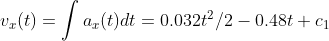 v_{x}(t)=int a_{x}(t)dt=0.032t^{2}/2-0.48t+c_{1}