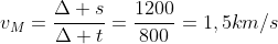 v_M=frac{Delta s}{Delta t}=frac{1200}{800}=1,5km/s