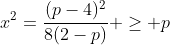x^2=frac{(p-4)^2}{8(2-p)} geq p