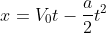 x=V_{0}t-frac{a}{2}t^{2}