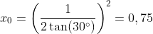x_0=\left(\frac{1}{2\tan(30^{\circ})} \right )^2=0,75