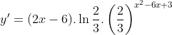 y'=(2x-6).\ln\frac{2}{3} .\left ( \frac{2}{3} \right )^{x^2-6x+3}