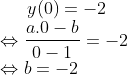 y(0)=-2\\ \Leftrightarrow \frac{a.0-b}{0-1}=-2\\ \Leftrightarrow b=-2