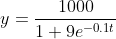 y=\frac{1000}{1+9e^{-0.1t}}