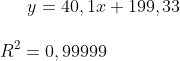 y=40,1x+199,33\\ \\ R^2=0,99999