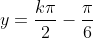 y=frac{kpi}{2}-frac{pi}{6}