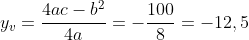 y_v=frac{4ac-b^2}{4a}=-frac{100}{8}=-12,5