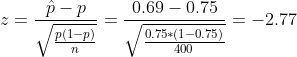 0.69-0.75 P-p =-2.77 (1-p/0.75-(1-0.75)