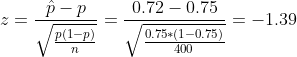 0.72-0.75 P-p =-1.39 (1-p/0.75-(1-0.75)