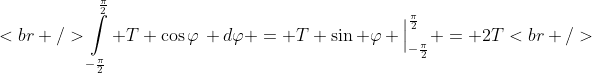 [tex]<br />\int\limits_{-\frac\pi2}^{\frac\pi2} T \cos\varphi\, d\varphi = T \sin \varphi \Big|_{-\frac\pi2}^{\frac\pi2} = 2T<br />[/tex]