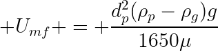 Equation for minimum fluidization velocity