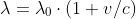 [tex]\lambda=\lambda_0\cdot(1+v/c)[/tex]