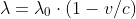 [tex]\lambda=\lambda_0\cdot(1-v/c)[/tex]