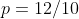 p = 12/10