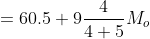 \begin{align*}M_o&=60.5+9\frac{4}{4+5}\\M_o&=64.5\end{align*}