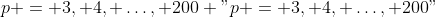 p = 3, 4, \\dots, 200